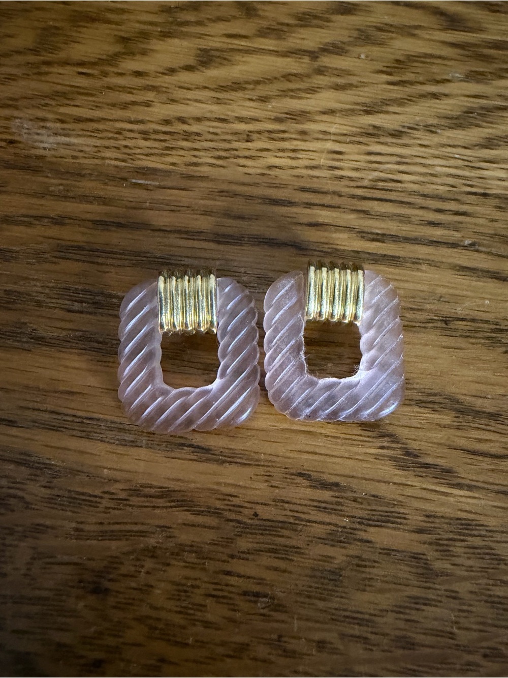 Vintage 80s Pink Lucite Door Knocker Earrings, Textured Acrylic Square Dangle, I